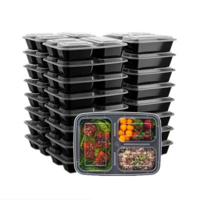 Disposable 3 Compartments Plastic Food Take Away Container With Lid