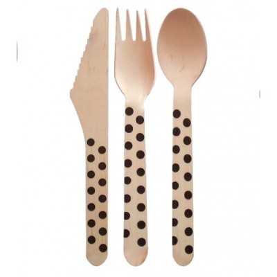 Birch Disposable Eco Friendly Wooden Cutlery Printed Fork Knife Spoon