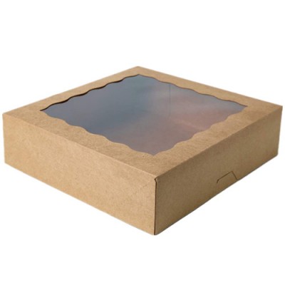 10 inch natural kraft bakery pie boxes with PVC window large cookie paper container