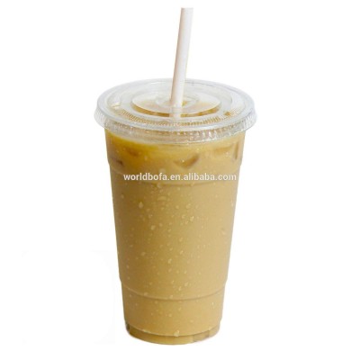 Disposable Plastic Cups With Flat Slotted Lids for Iced Cold Drinks