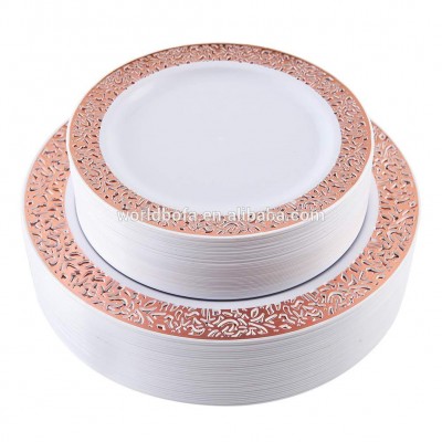 Rose Gold Charger Plates Plastic Lace Plates for Party