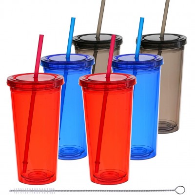 BPA free Plastic Reusable Vacuum Tumblers Cup with Straw