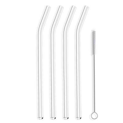 Reusable Transparent Glass Straws With Cleaning Brush